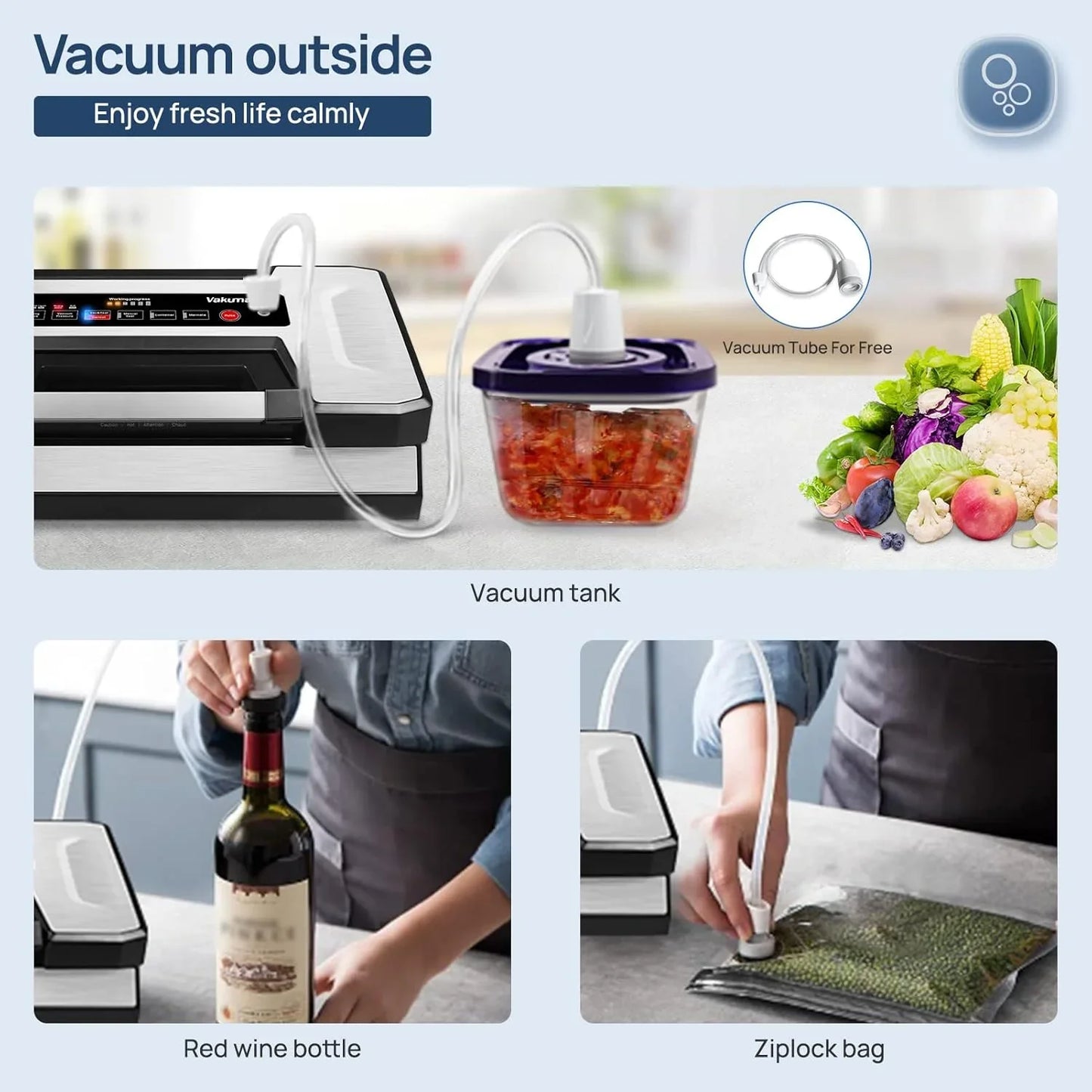 Vacuum Sealer Machine, 90Kpa Liquid Food Vacuum Sealer Machine Preservation Dry/Moist/Liquid Modes, LED Indicator Light, Handle Locked Design, Built-In Cutter and Bag Storage, Starter Kit
