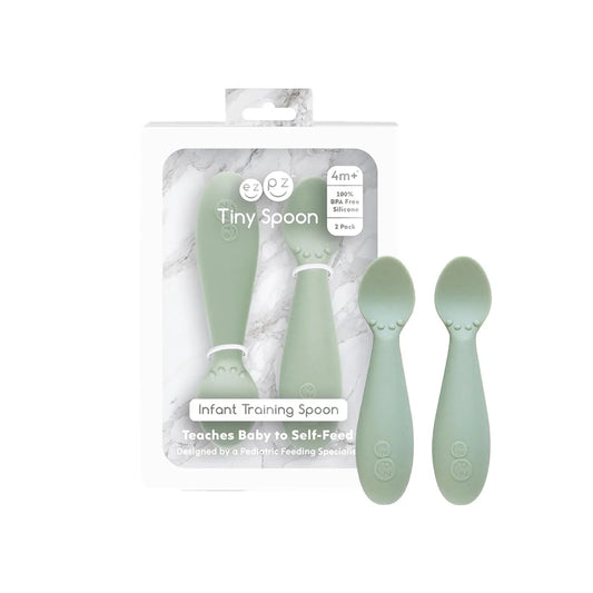 Tiny Spoon (2 Pack in Sage) - 6 Months+ - 100% Silicone Spoon for Baby Led Weaning + Purees - Designed by a Pediatric Feeding Specialist - Shower Essentials & Gifts
