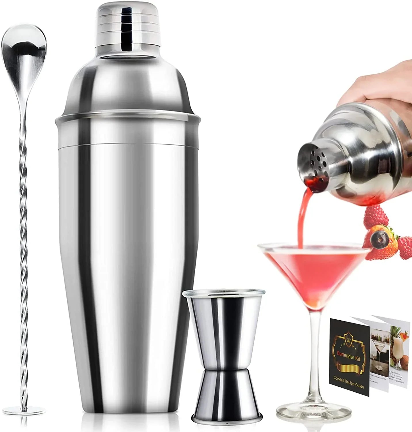 24Oz Cocktail Shaker Bar Set-Professional Margarita Mixer Drink Shaker Professional Stainless Steel Bar Tools Built-In Bartender Strainer for Martini Kit