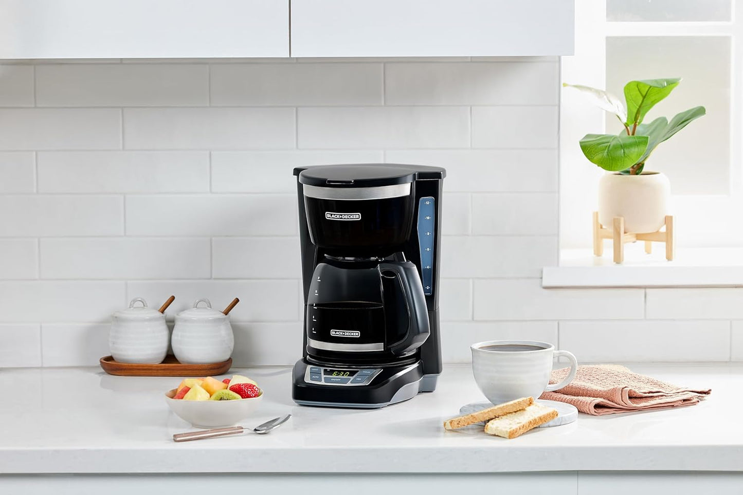 12-Cup Digital Coffee Maker, Programmable, Washable Basket Filter, Sneak-A-Cup, Auto Brew, Water Window, Keep Hot Plate, Black