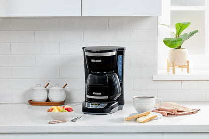 12-Cup Digital Coffee Maker, Programmable, Washable Basket Filter, Sneak-A-Cup, Auto Brew, Water Window, Keep Hot Plate, Black