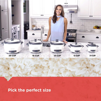 16-Cup Rice Cooker, RC516, 8-Cup Uncooked Rice, Steaming Basket, Removable Non-Stick Bowl, One Touch