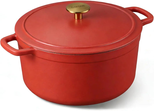 5QT Enameled Cast Iron Dutch Oven Pot with Lid, Heavy-Duty Dutch Oven for Sourdough Bread Baking, Braising, Stews, Roasting, Healthy & Non-Toxic, Dual Handles, All Stovetop Compatible, Oven Safe up to 500° F, Red