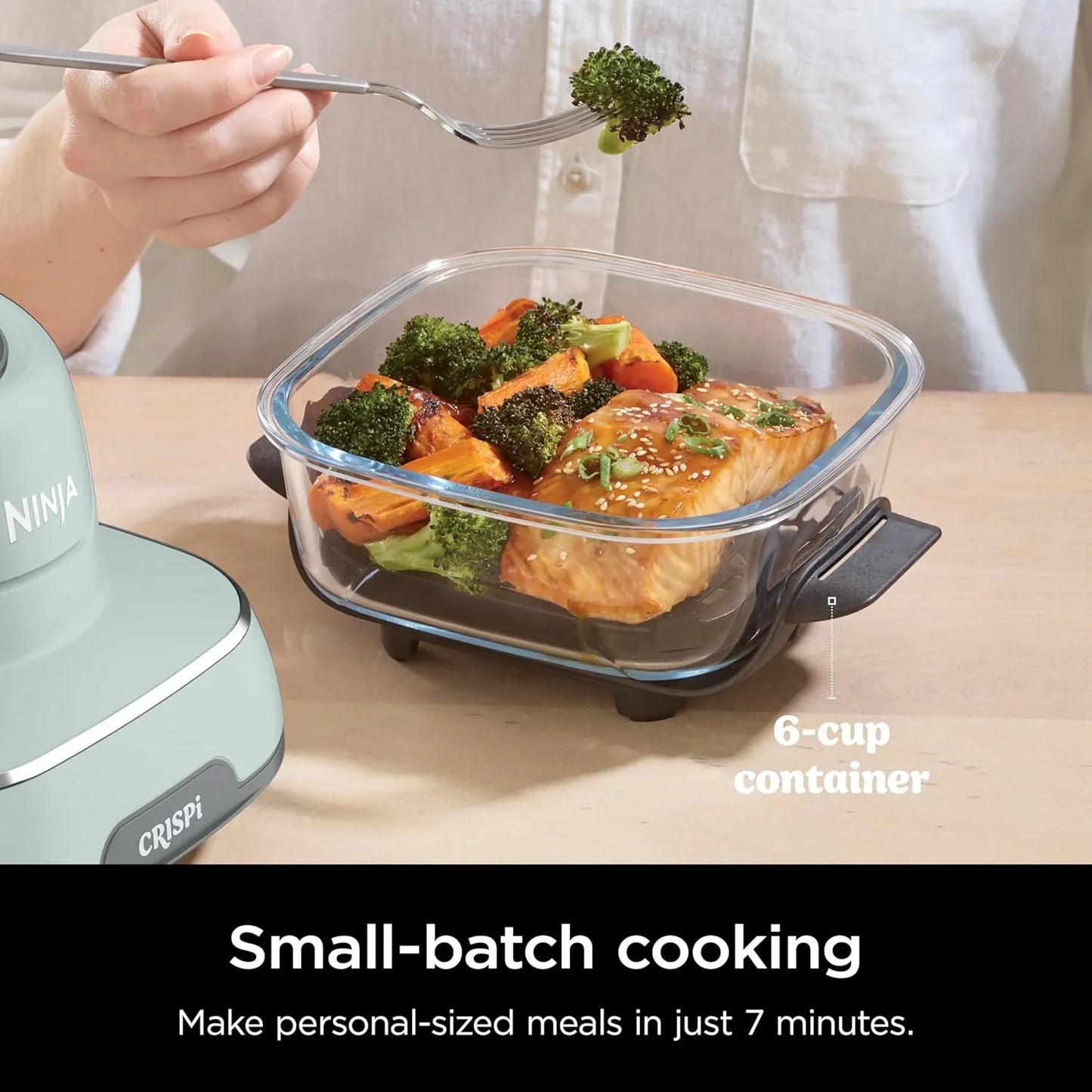 Crispi 4-In-1 Glass Air Fryer | 450°F | Non-Toxic | 4QT & 6-Cup Glass Containers W/Lids | Microwave, Freezer, Dishwasher Safe | Max Crisp, Air Fry, Bake, Recrisp | Green | FN101SG