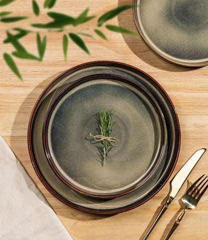 Ceramic Dinnerware Sets for 8, 24 Pieces Porcelain Lightweight Speckled Plates and Bowls Sets, Scratch Resistant Dish Set, Oven & Microwave & Dishwasher Safe, Coca Mocha