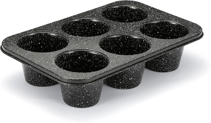 Jumbo Muffin Pan 6 Cup, Deep Muffin Pan Extra Large Cupcake Tin Black Granite Finish Carbon Steel Baking Pan 3.5Dia X3 Inch Cup