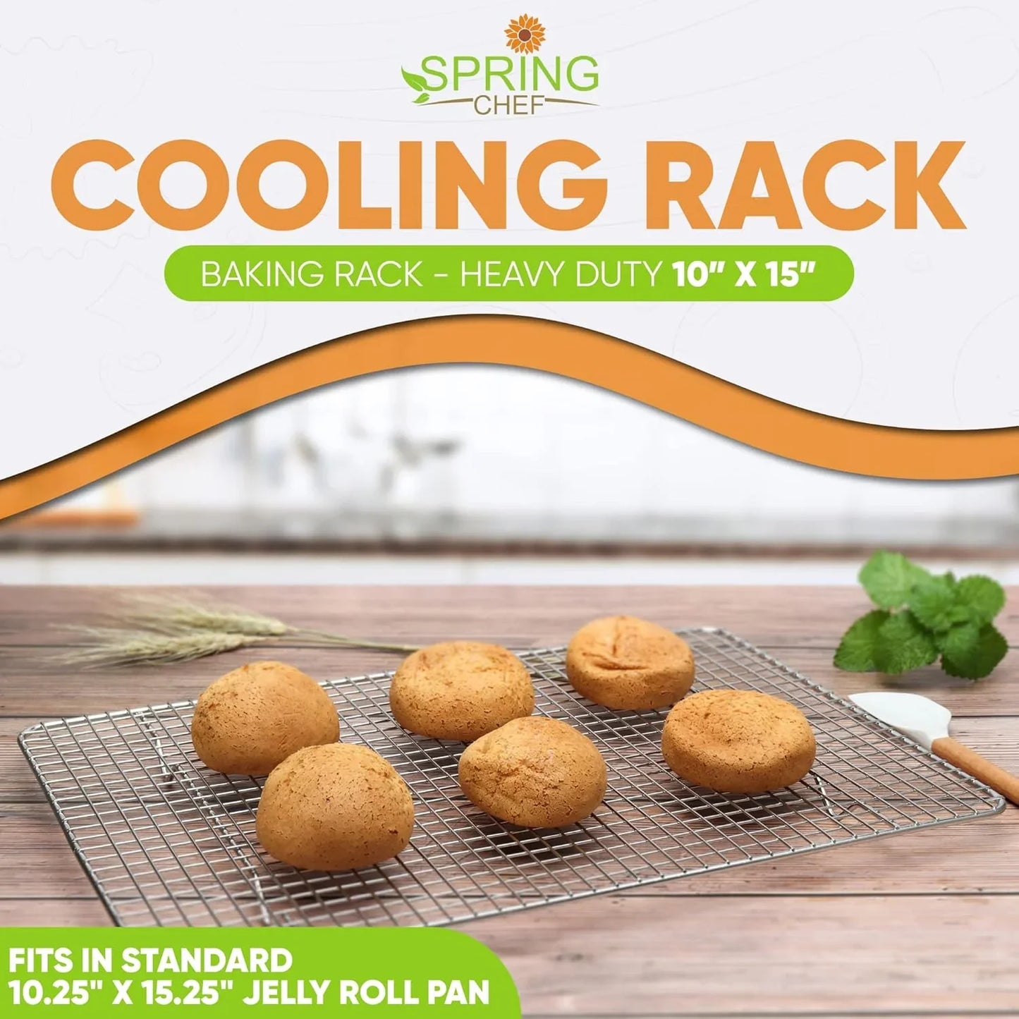 10 X 15 Inch Stainless Steel Cooling Rack for Cooking & Baking - Heavy Duty Cookie Cooling Rack for Kitchen - Oven Safe - Fits Jelly Roll Pan - Dishwasher Safe