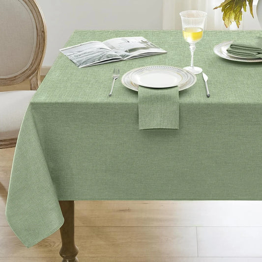 Outdoor Table Cloth Rectangle 70X52 Inch Sage Green Spring Tablecloths Linen Textured Stain and Wrinkle Resistant Decorative Dining Table Cover Waterproof for Easter,Party,Birthday,Coffee