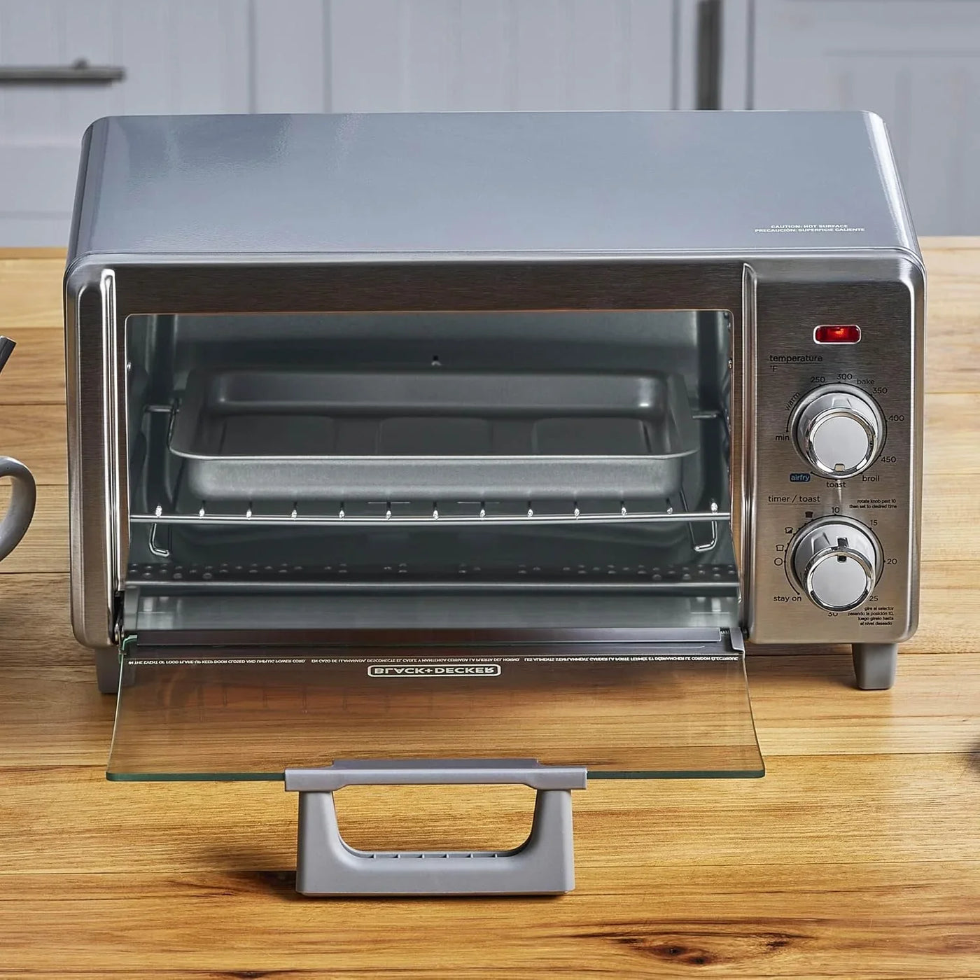 Crisp 'N Bake Air Fry Countertop Convection Toaster Oven, Medium Capacity, 4-Slice, 5-In-1, Fits 9” Pizza, 30-Min Timer, Bake, Broil, Air Fry, Toast, Keep Warm, Stainless Steel