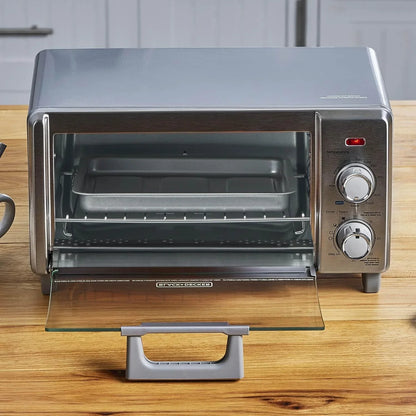 Crisp 'N Bake Air Fry Countertop Convection Toaster Oven, Medium Capacity, 4-Slice, 5-In-1, Fits 9” Pizza, 30-Min Timer, Bake, Broil, Air Fry, Toast, Keep Warm, Stainless Steel