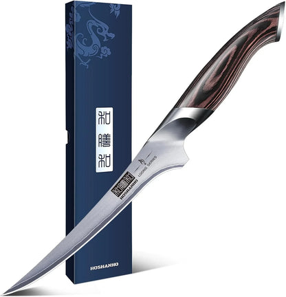 Fillet Knife 7 Inch, Super Sharp Boning Knife in High Carbon Stainless Steel, Professional Japanese Fish Knives for Meat Poultry Cutting