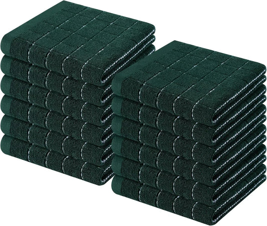 100% Cotton Terry Kitchen Dish Cloths, Ultra Soft and Absorbent Dish Towels for Kitchen, Suitable for Drying and Washing Dishes, 12 Pack, 12 X 12 Inches, Blackish Green