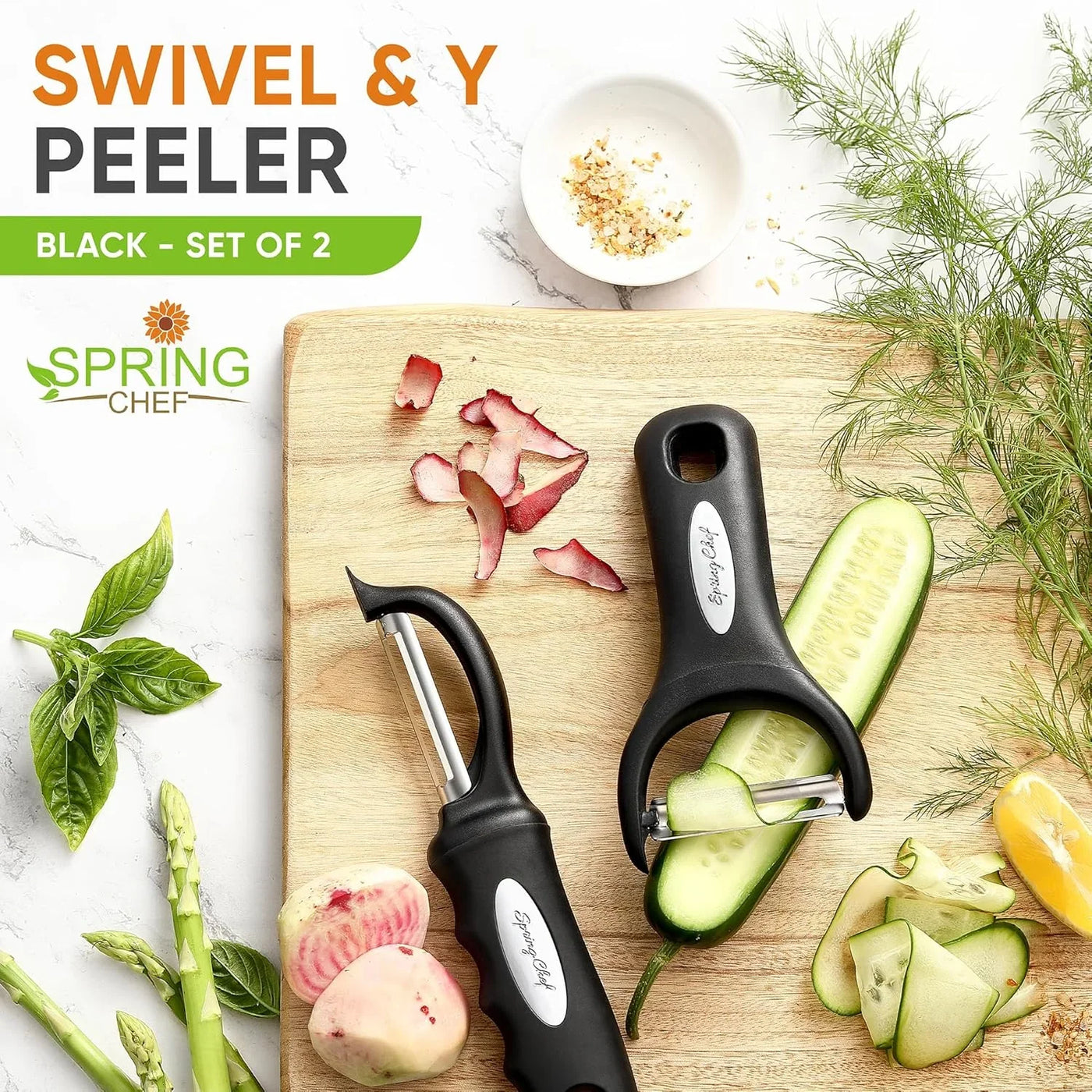 Swivel Vegetable Peeler & Y Potato Peeler for Kitchen with Soft Grip Handles and Ultra Sharp Stainless Steel Blades, Perfect for Veggie, Fruit, Carrot, Apple - Dishwasher Safe - Black