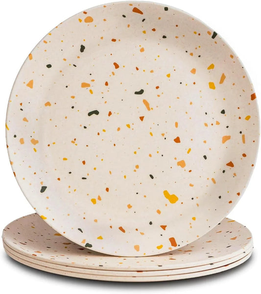4 Pack Reusable Bamboo Plates - Non-Toxic Toddler and Kids Plate, Dishwasher Safe, Not Microwavable Dinnerware (Celebration 8")