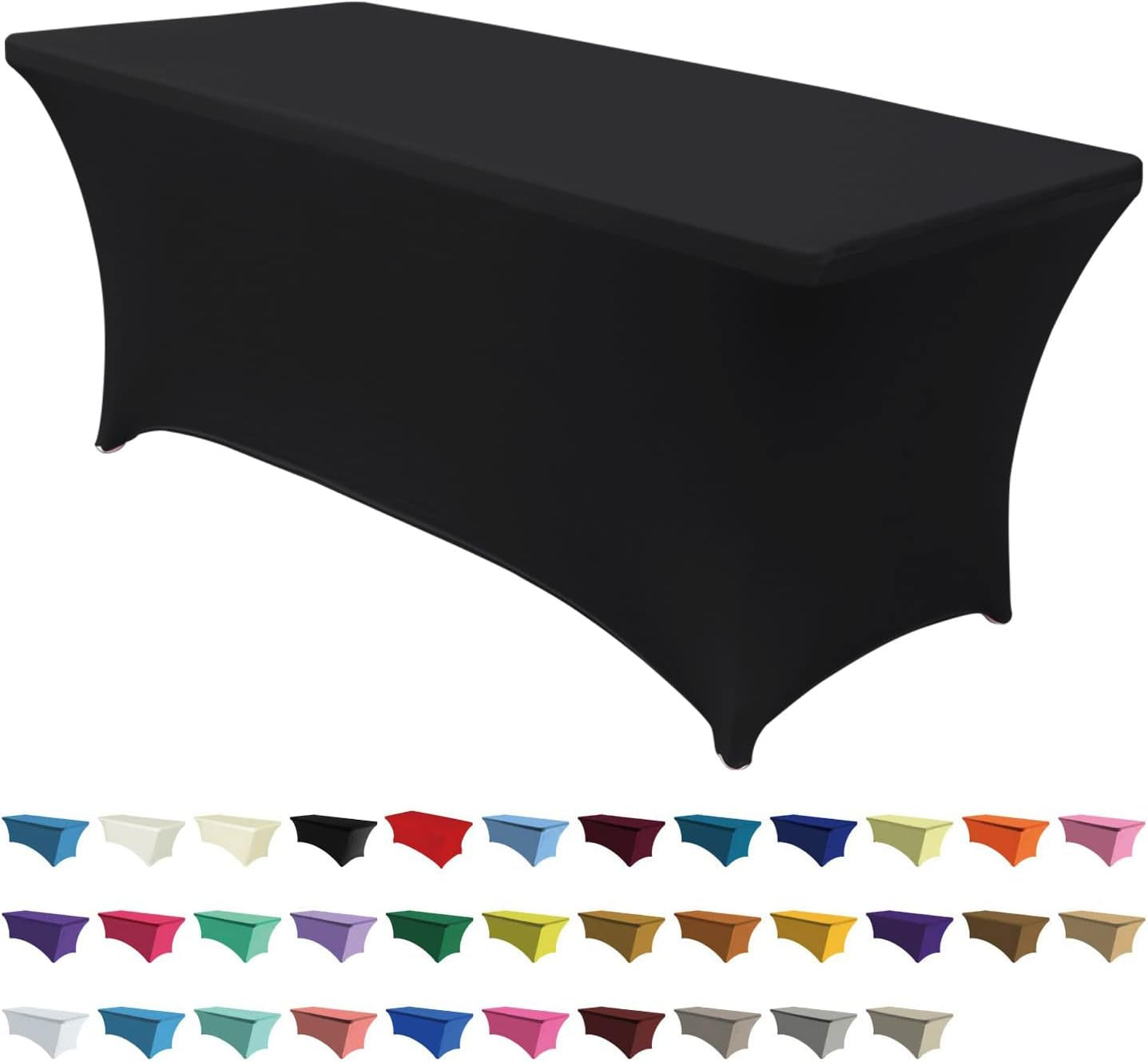 6 FT Black Spandex Table Cover Stretch Fitted Wrinkle Resistant Tablecloth Reuse for Rectangular Folding Table Patry Event Wedding Banquet Protector