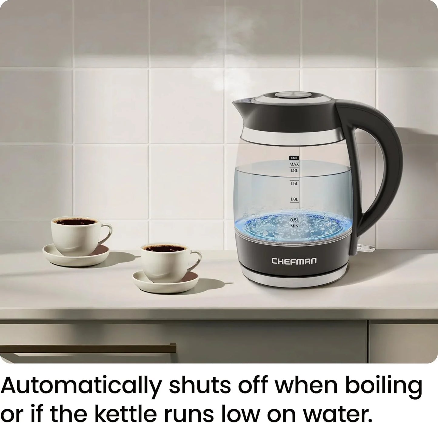 Electric Kettle, 1.8L 1500W, Hot Water Boiler, Removable Lid for Easy Cleaning, Auto Shut Off, Boil-Dry Protection, Stainless Steel Filter, BPA Free, Borosilicate Glass Electric Tea Kettle