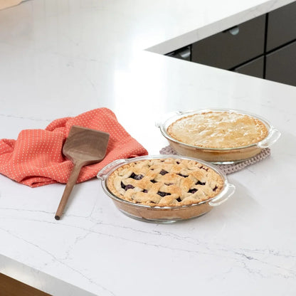 Baker’S Premium 2 Piece Glass Pie Plate, Stackable, Space Saving Casserole Dish Set with Lids, Glass Baking Dish Set for Fruit Pies, Quiches
