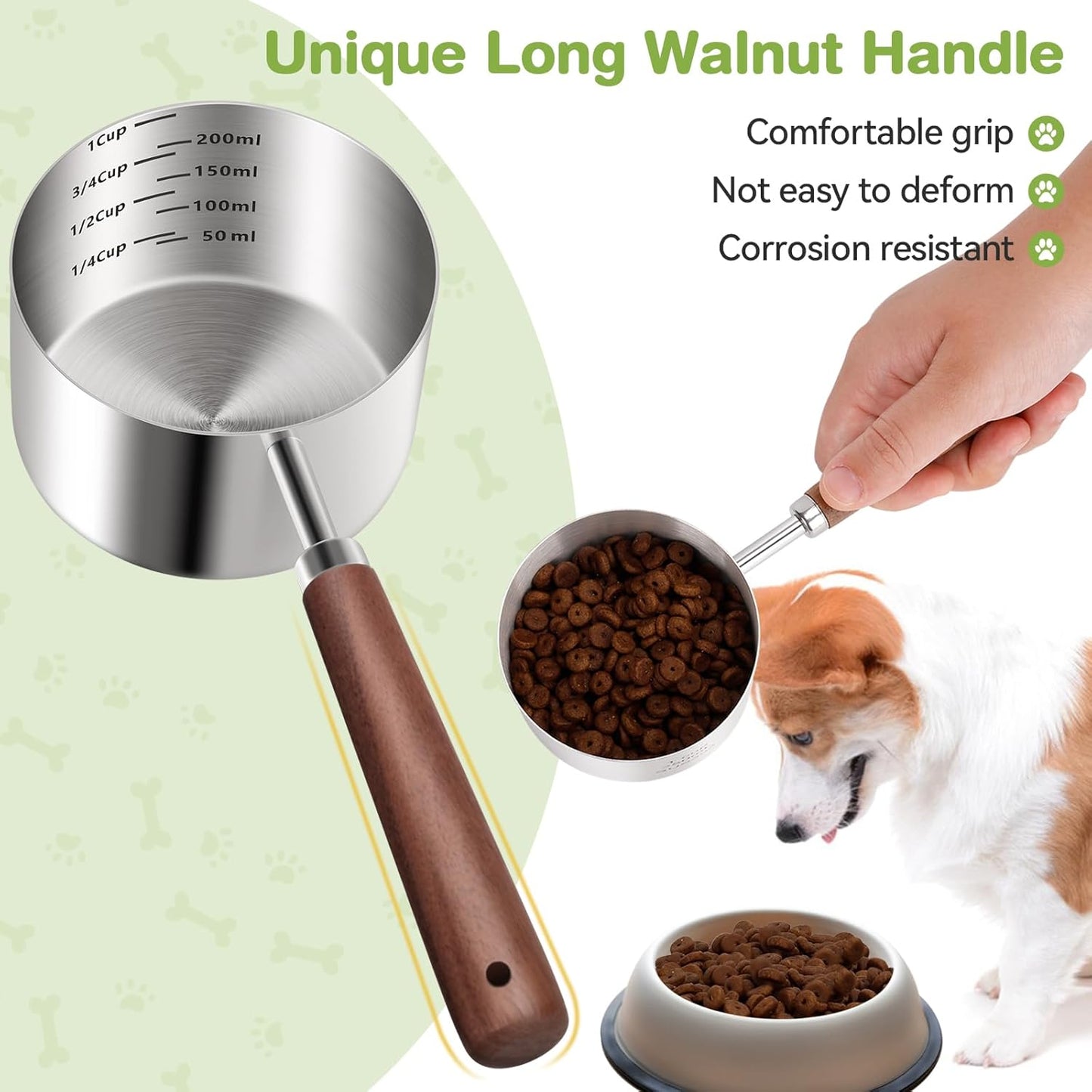Dog-Cat Food-Scoop Measuring-Cup - 304 Stainless Steel Material.1-Cup Capacity. Precision Scale Measurements