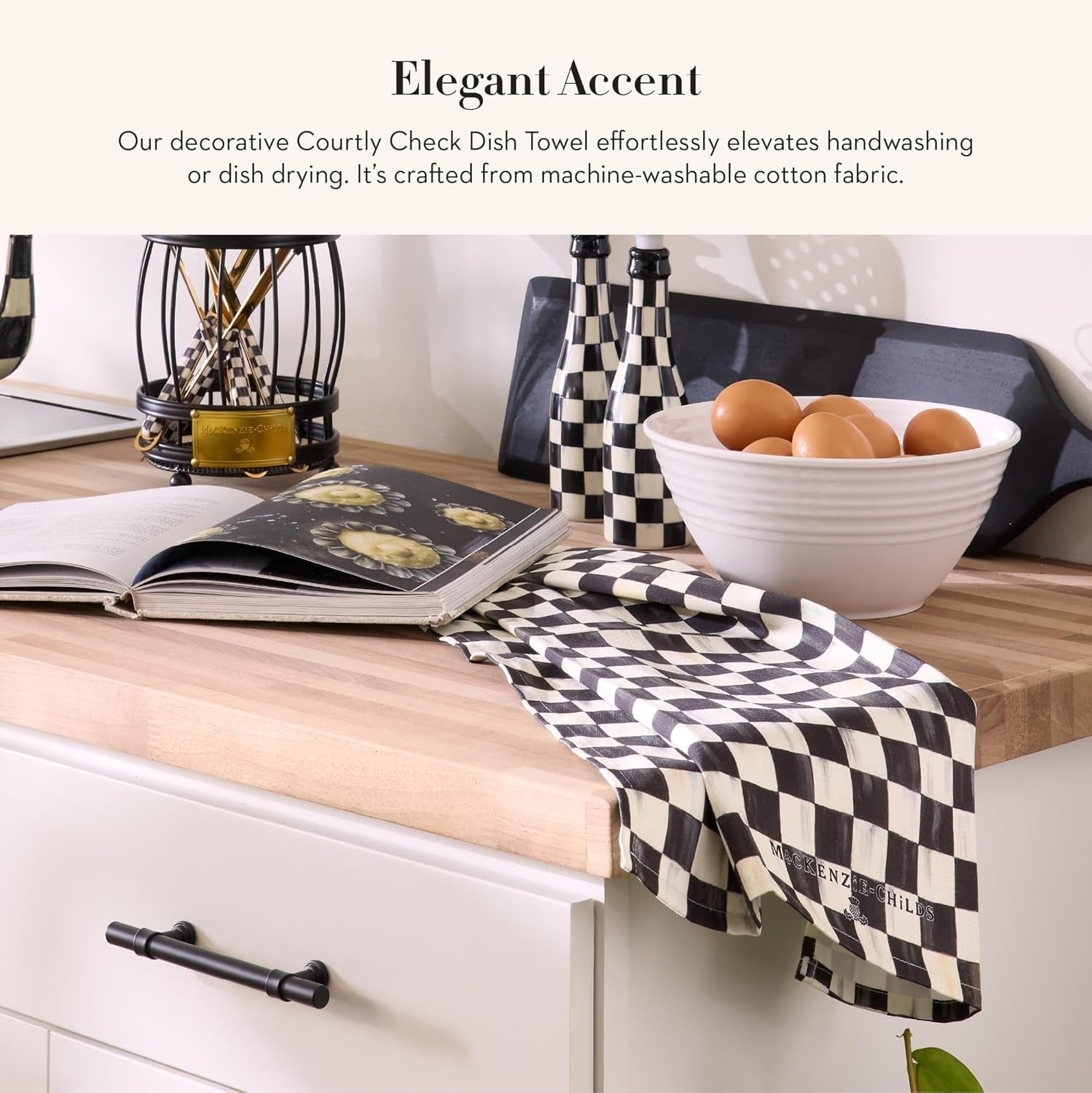 Set of 1 Cotton Dish Towel, Decorative Kitchen Towel, Black-And-White Courtly Check