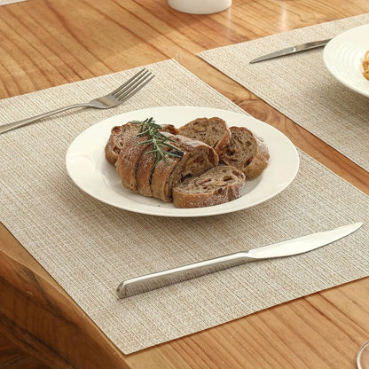 Beige Placemats Set of 4 - Heat Resistant Non-Slip Place Mats for Dining Table, Washable Durable PVC Vinyl Woven Table Mats（Beige, 4）