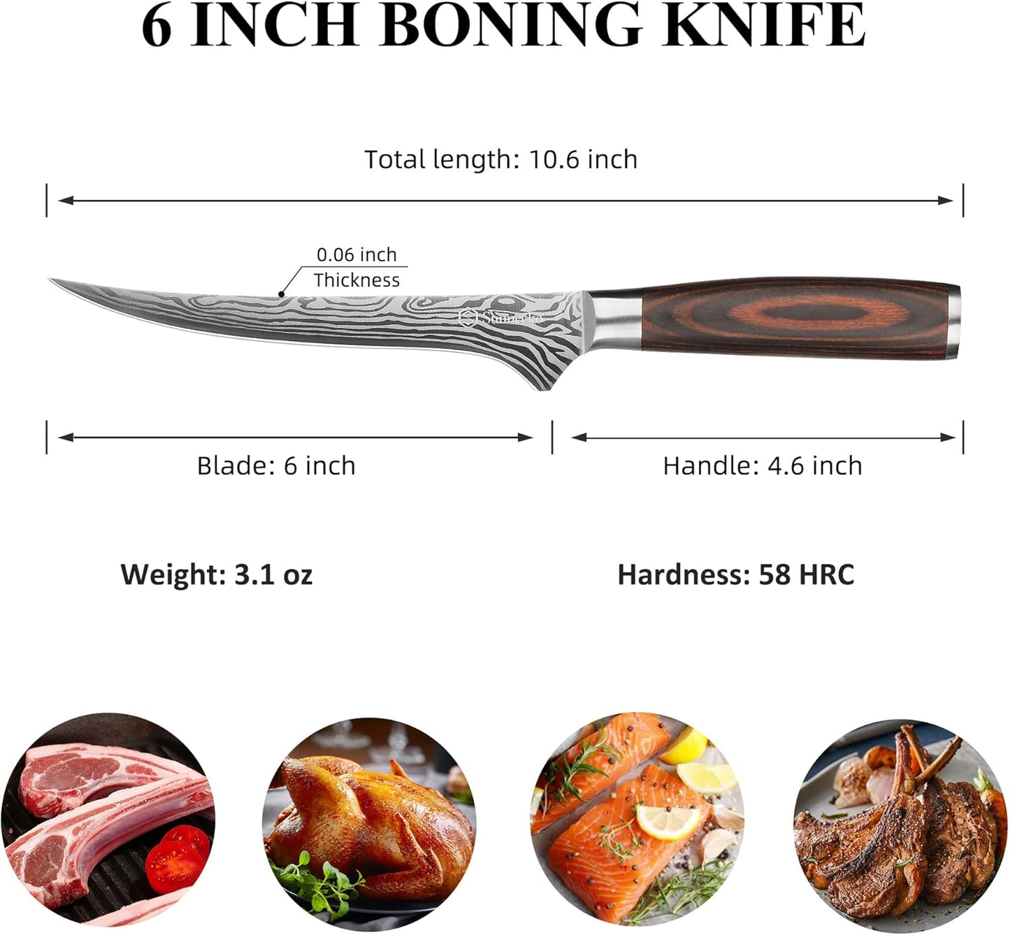 Boning Knife with Pakkawood Handle,6 Inch High Carbon German Stainless Steel Fillet Knife for Meat and Poultry