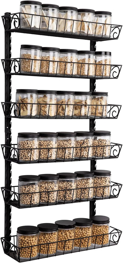 Adjustable Wall Mount Spice Rack, 6-Tier Dual-Use (Multi-Use) Organizer, Black