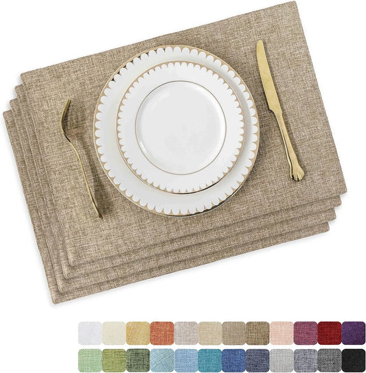 Linen Placemats Set of 4 Heat Resistant Dining Table Cloth Place Mats Kitchen Table Mats Placemats Table Spring Decor, Natural Linen