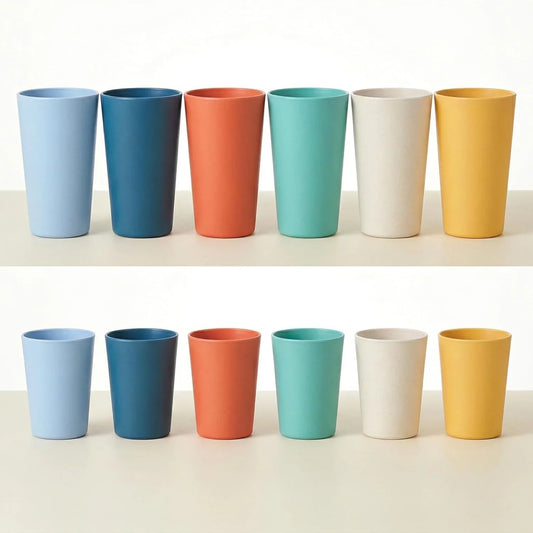 12 Pack Premium Wheat Straw Cups, 6 Pcs 20 Oz & 6 Pcs 10 Oz Unbreakable Drinking Cups, Alternative to Plastic Cups Sets, Reusable Water Glasses Tumbler, Microwave & Dishwasher Safe, Bpa Free, 6 Colors