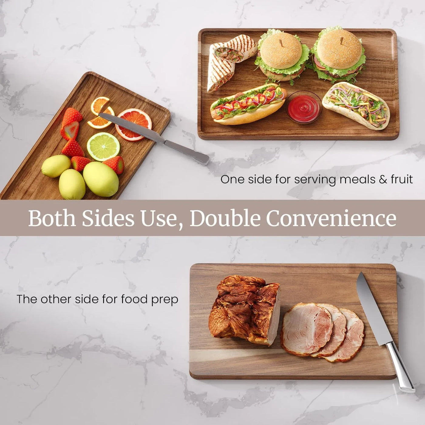2 Pack Acacia Wood Serving Tray,9.8X5.9 Inch Decorative Trays Platter for Coffee Table,Living Room,Bar,Party,Mini Charcuterie Boards Cheese Board,Home Decor