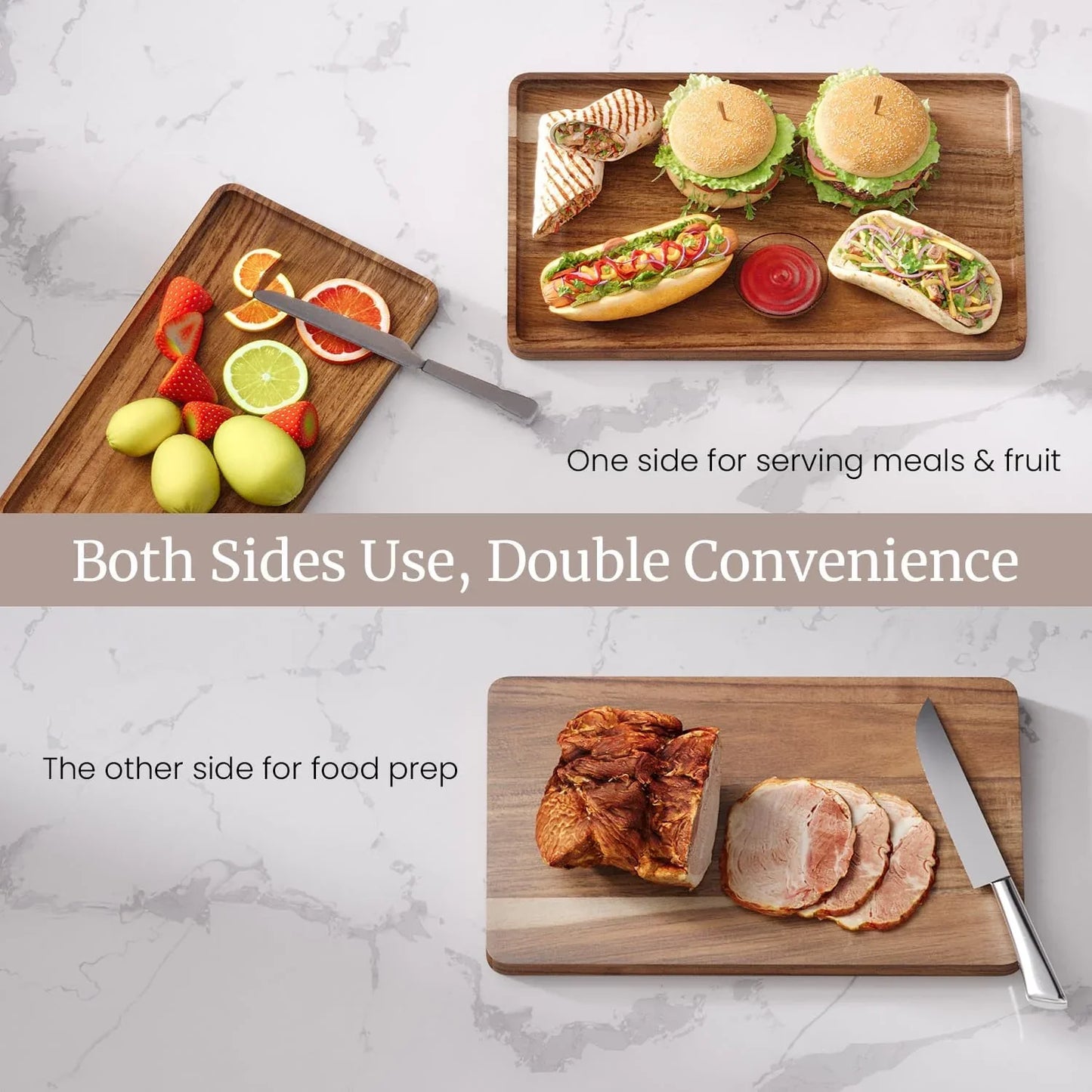 2 Pack Acacia Wood Serving Tray,9.8X5.9 Inch Decorative Trays Platter for Coffee Table,Living Room,Bar,Party,Mini Charcuterie Boards Cheese Board,Home Decor