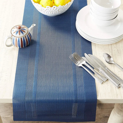 PVC Tabletop Collection Woven Indoor/Outdoor, Table Runner, 14X72, Nautical Blue