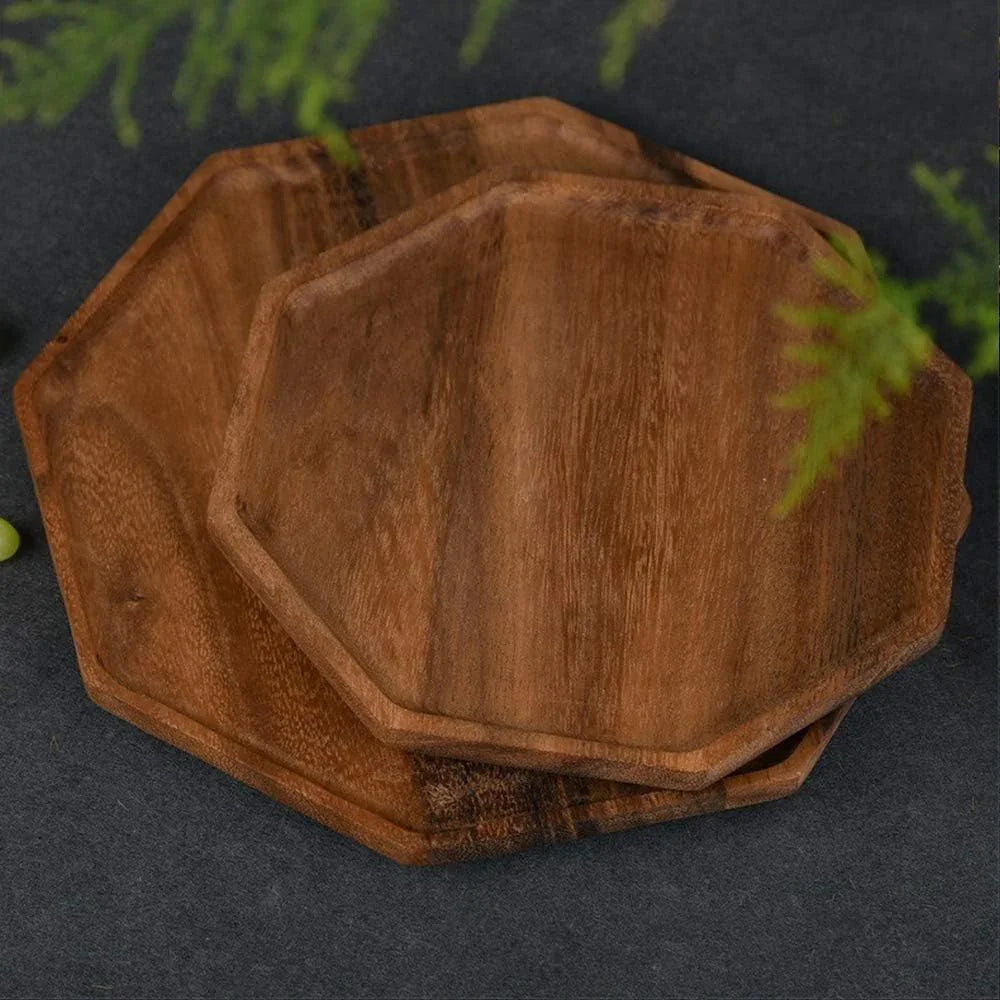 Set of 2 Acacia Wood Charcuterie Boards round Wooden Serving Tray Fruit Platter Decor Trays Serving Ware Food Dish Serving Platters Christmas Cheese Board Square Party Trays Plate Hosting Essentials