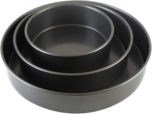 Professional 3-Piece round Cake Pan Set - 6, 8, and 10 Inch Nonstick Carbon Steel Baking Pans, 2 Inches Deep, for Layered Celebration Cakes and Tiered Desserts