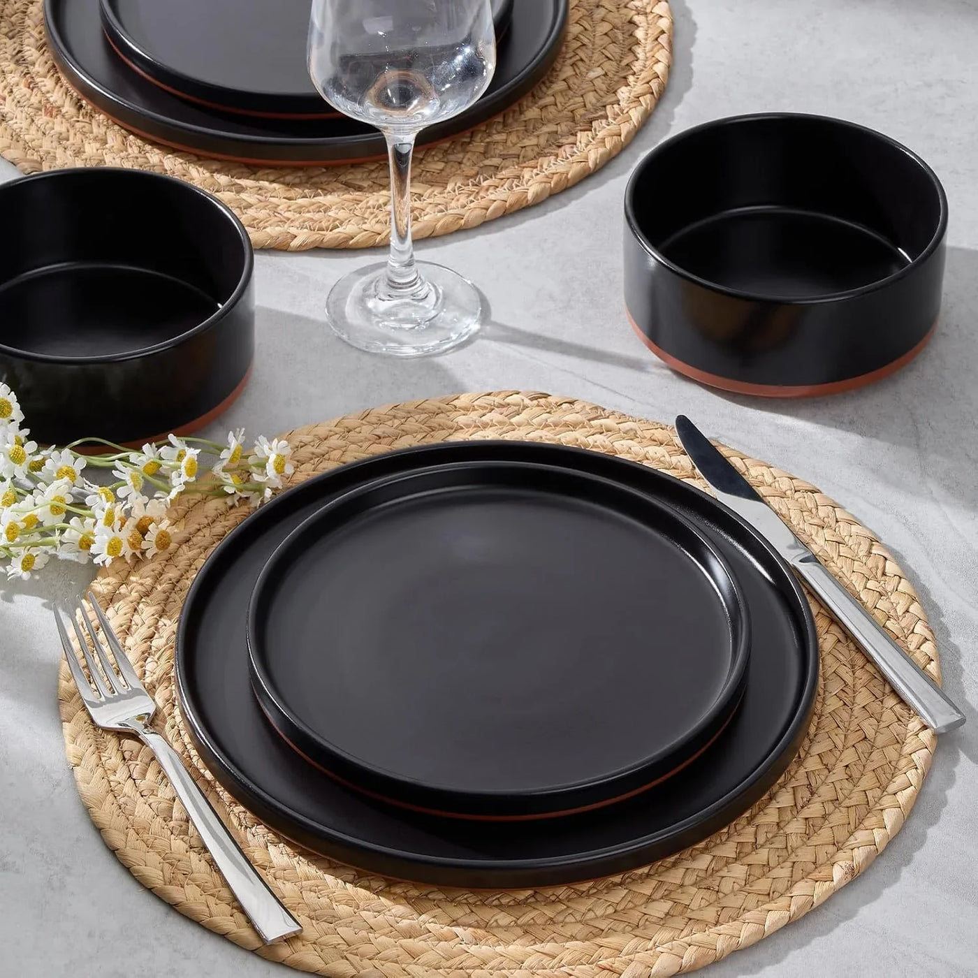 12 Pieces Porcelain Dinnerware Sets, Premium Plates and Bowls Set, High-Fired Ceramic Dishes Set for 4, Chip & Scratch Resistant, Microwave Dishwasher Safe, Charcoal Black