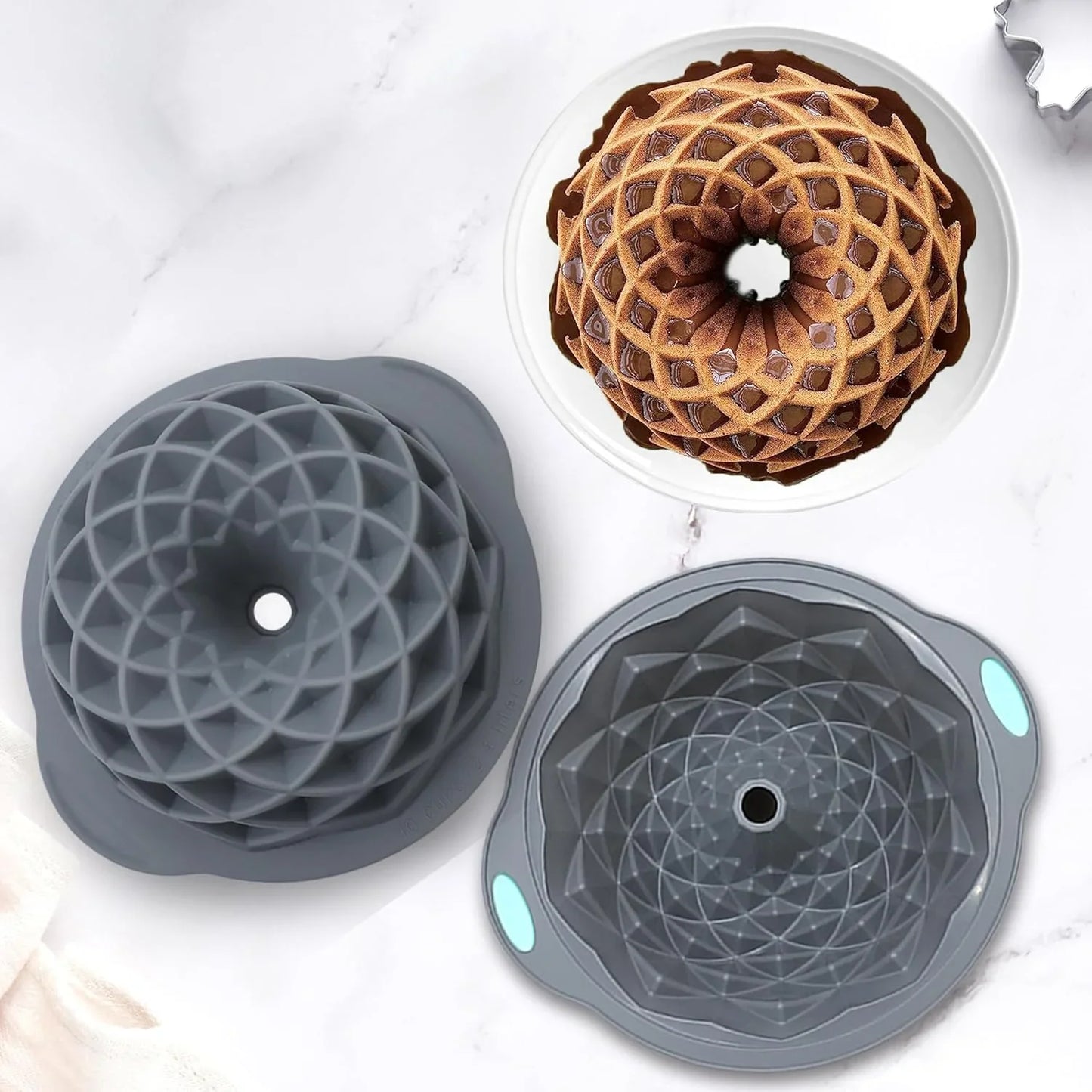 4 Pieces Silicone Fluted Cake Pans, 6/7/8 Cups Tube Baking Pan, Non-Stick Kitchen Oven Baking Pans, Silicone Molds for Homemade Cake, Bread and Jello, Grey