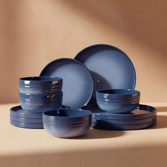 Stoneware Dinnerware Set for 4, 12-Piece Ceramic Plates and Bowls Set, Chip & Scratch Resistant Dish Set, Microwave, Dishwasher & Oven Safe for Everyday Meals, Blue
