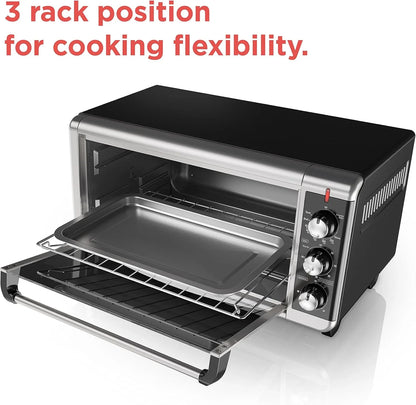 TO3250XSBD 8-Slice Extra Wide Convection Countertop Toaster Oven, Includes Bake Pan, Broil Rack & Toasting Rack, Stainless Steel/Black
