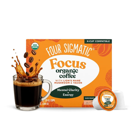 Mushroom Coffee K-Cups | Organic Dark Roast Coffee with Lion’S Mane Mushroom Powder & Yacon | Focus & Immune Support | Vegan & Keto | Sustainable Pods | 24 Count
