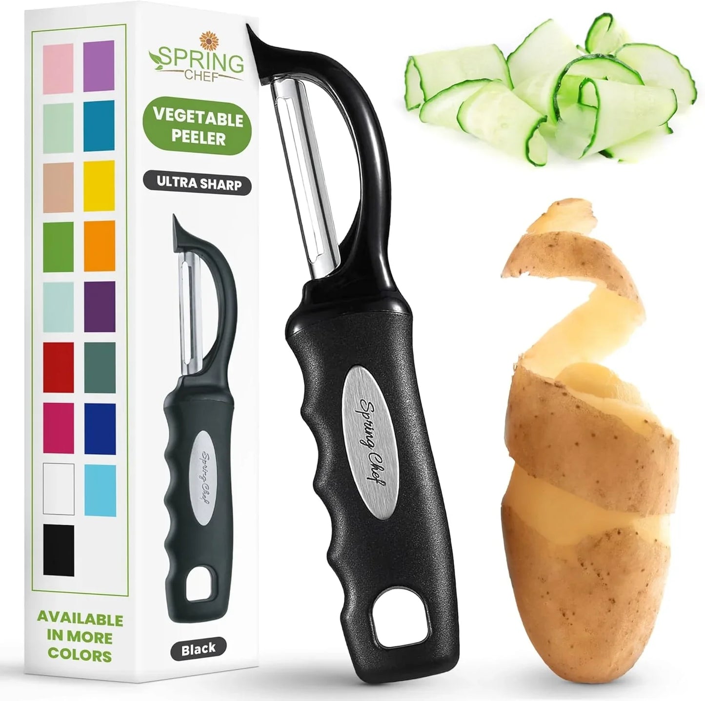 Premium Swivel Vegetable Peeler, Soft Grip Handle and Ultra Sharp Stainless Steel Blades - Perfect Kitchen Peeler for Veggie, Fruit, Potato, Carrot, Apple - Black