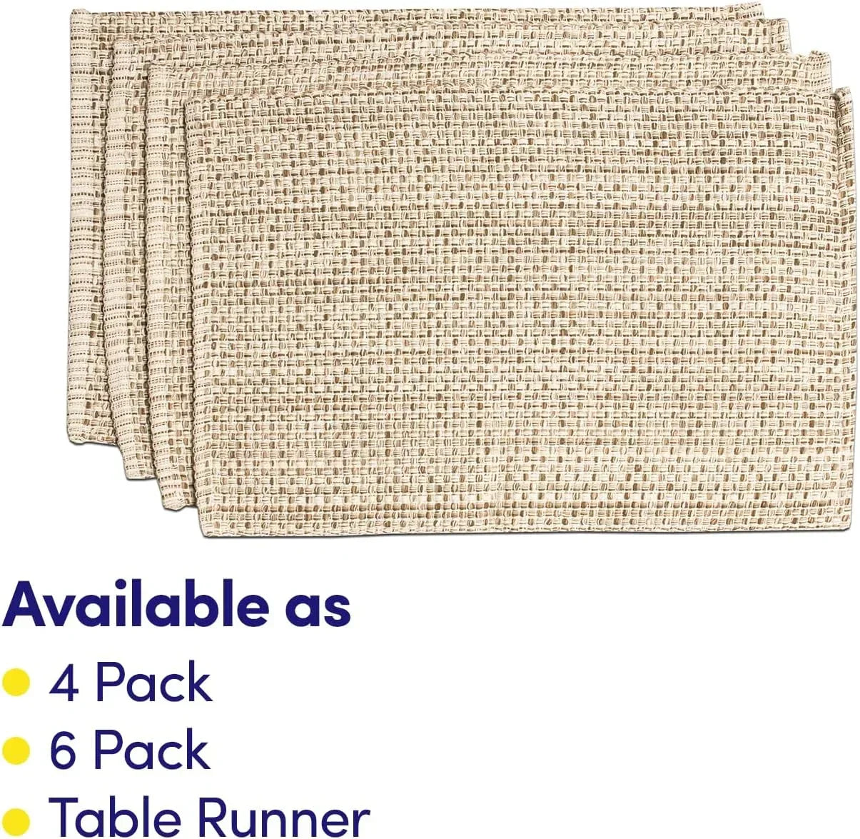 Woven beige placemats set, available in 4-pack, 6-pack, or table runner for kitchen dining decor