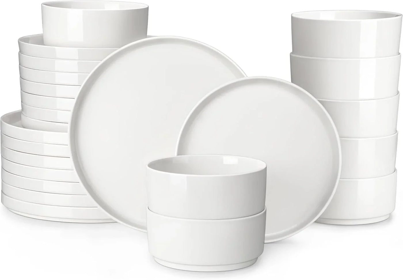 24 Pieces Porcelain Dinnerware Set, Modern White Dish Set for 8, Premium Serving Plates and Bowls Sets, Chip and Scratch Resistant Dishware Sets Kitchen Dishes Dining Ware Set, Series LEAH