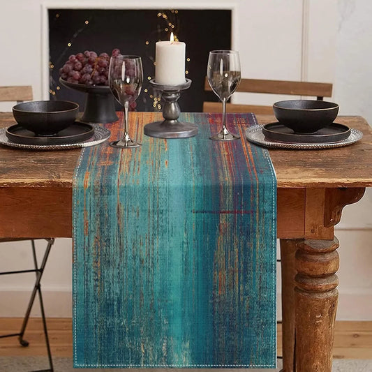 Blue and Orange Table Runner, Vintage Abstract Messy Rust Painting Dining Decor for Kitchen Coffee Table Family Dinners Holiday Parties Wedding Events Decor(13X72 Inch)