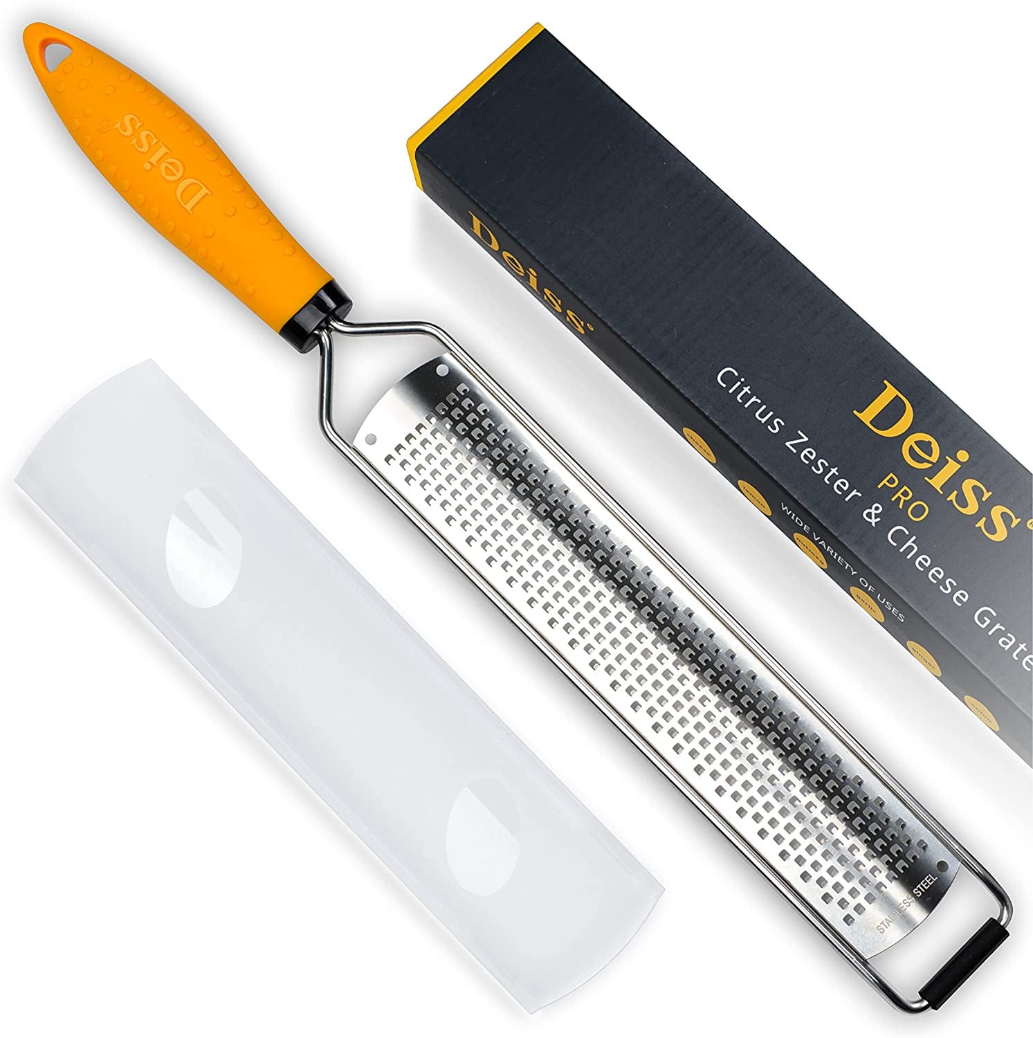 PRO Lemon Zester & Heavy Duty Cheese Grater & Vegetable Grater - Parmesan Cheese Lemon, Garlic, Nutmeg, Chocolate, Fruits, Vegetables, Ginger Grater - Cheese Shredder & Stainless Steel Grater