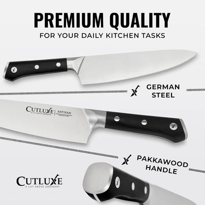 15-Piece Knife Set – High Carbon German Steel Blades, Full Tang Design & Ergonomic Pakkawood Handles in Walnut Wood Block – Artisan Series
