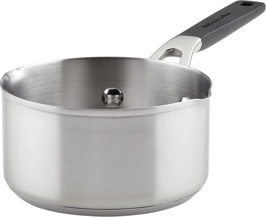 71018 Stainless Steel Saucepan with Pour Spouts, 1 Quart - Brushed Stainless Steel