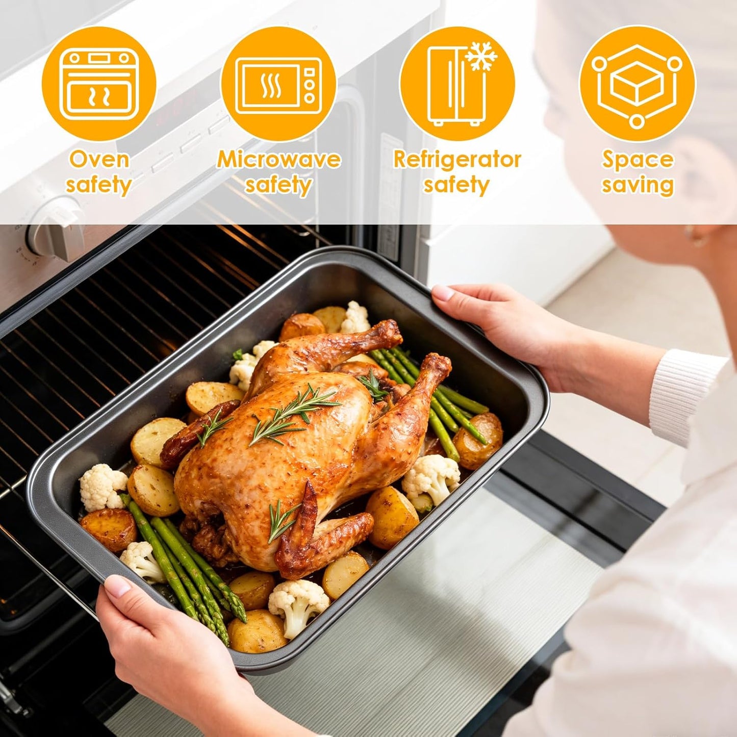 4PCS 9X13 Baking Pan 2 Inch Deep Carbon Steel Deep Baking Pan, Large Rectangular Cake Pan for Roasting and Baking, Multi-Purpose Rectangle Cake Pans for Family Batch Cooking