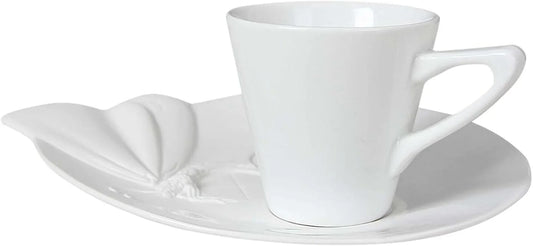 Ceramic Espresso Cups with Saucer, 5 Oz Demitasse Coffee Mugs Cups for Latte, Cappuccino & Cafe Mocha, Porcelain Tea Cup and Saucer Set of 2, Great Gift for Espresso Lovers, Cafe & Home Use - White