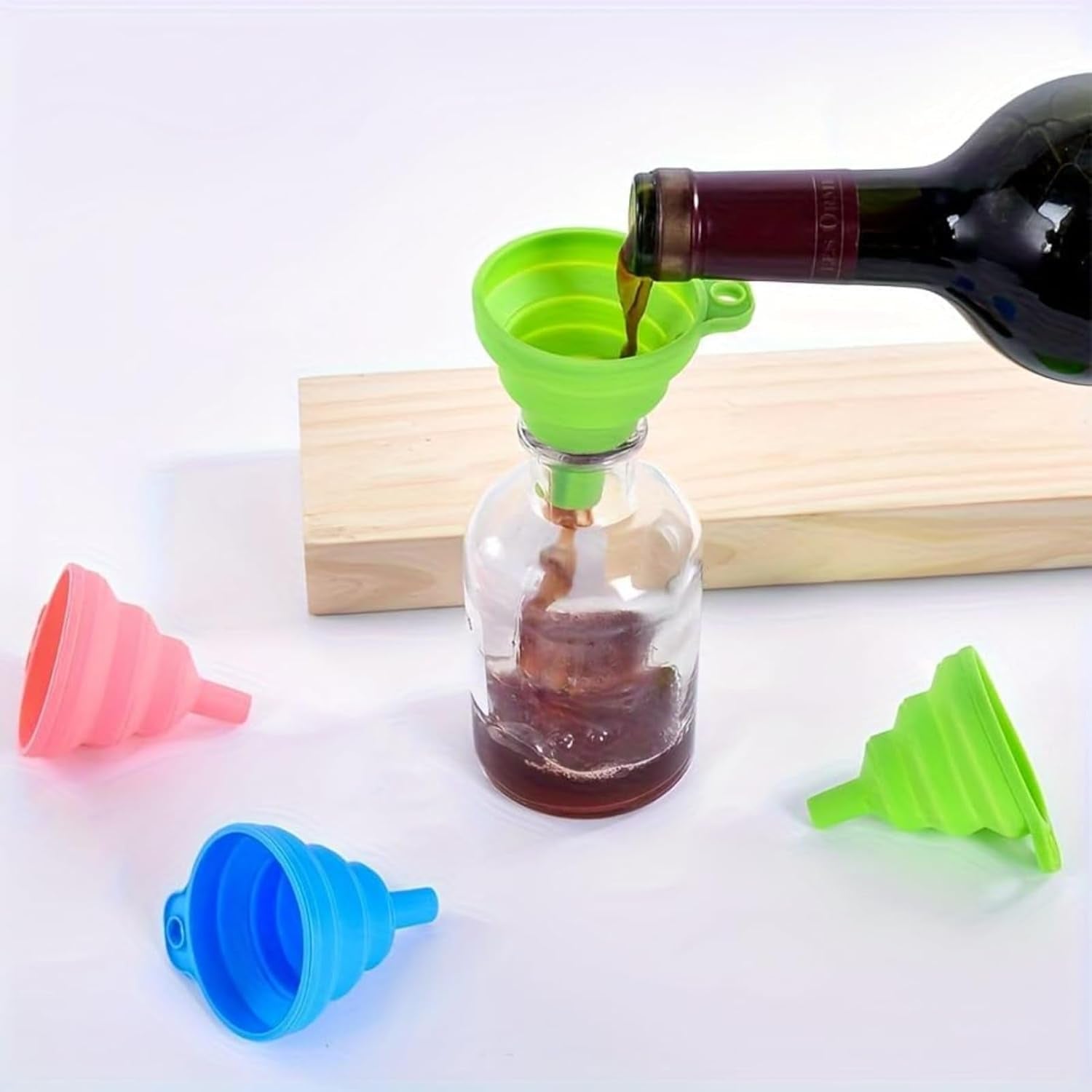 Kitchen Funnel Set 4 Pack, Small and Large, Kitchen Gadgets Accessories Foldable Silicone Collapsible Funnels for Filling Water Bottle Liquid Transfer Food Grade