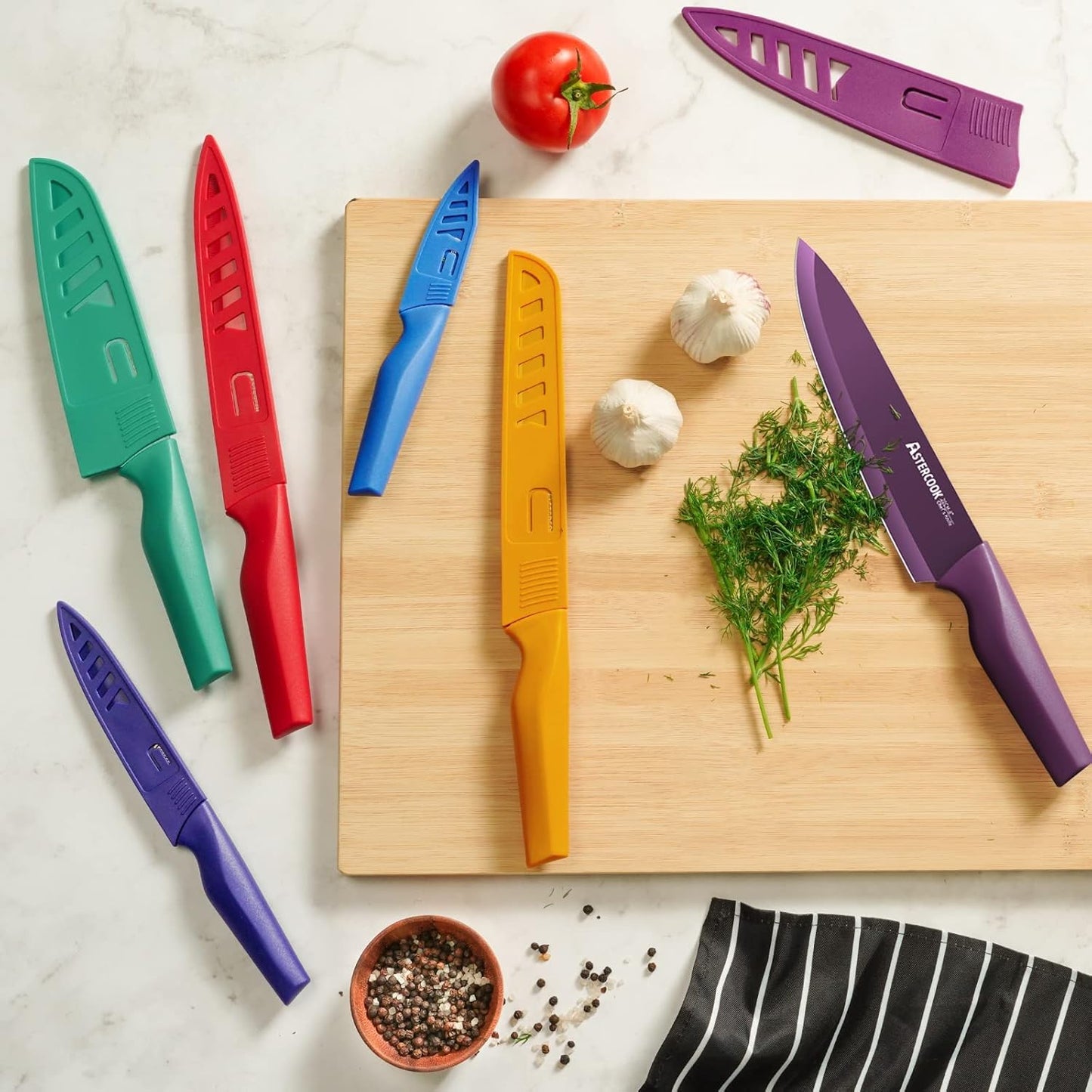 Knife Set, 12 Pcs Color-Coded Kitchen Knives Set, 6 Color Anti-Rust Coating Stainless Steel Chef Knife Sets with 6 Blade Guards Dishwasher Safe