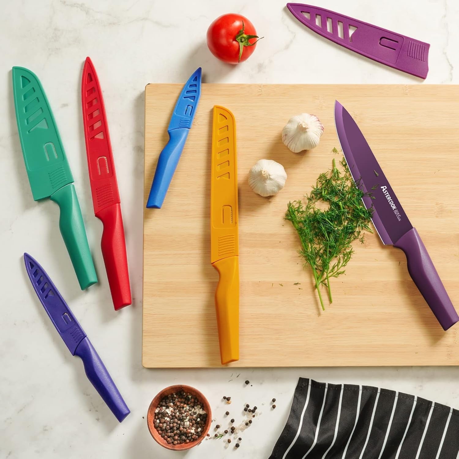 Knife Set, 12 Pcs Color-Coded Kitchen Knives Set, 6 Color Anti-Rust Coating Stainless Steel Chef Knife Sets with 6 Blade Guards Dishwasher Safe